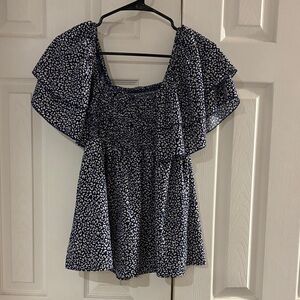 SHEIN Navy Blue Patterned Blouse Size Large